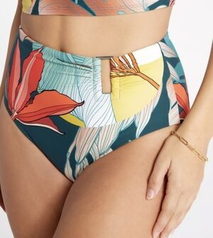 BNWT CALIA High-Rise Bikini Bottom S Tropical Print High-Leg Moderate Coverage